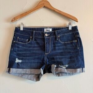 Paige Jimmy Jimmy Skinny Short Dark Wash Distressed Denim Cuffed Size 28